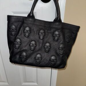 Black Skull Embossed Tote Bag